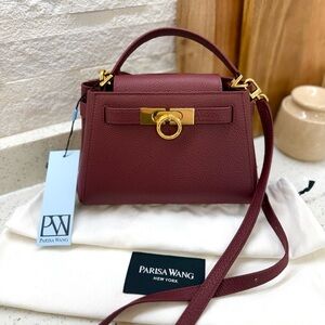 New w/tags Parisa Wang Burgundy Micro Madison Top Handle Bag, Shoulder Strap